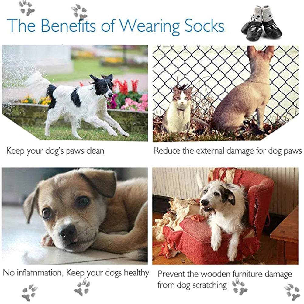 4 Pcs Winter Warm Dog Socks Anti-Slip Rain & Snow Boots for Small & Large Dogs | Waterproof Chihuahua Puppy Shoes