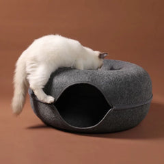 Donut Cat Bed with Interactive Tunnel | Felt Pet Toy & Training House for Cats