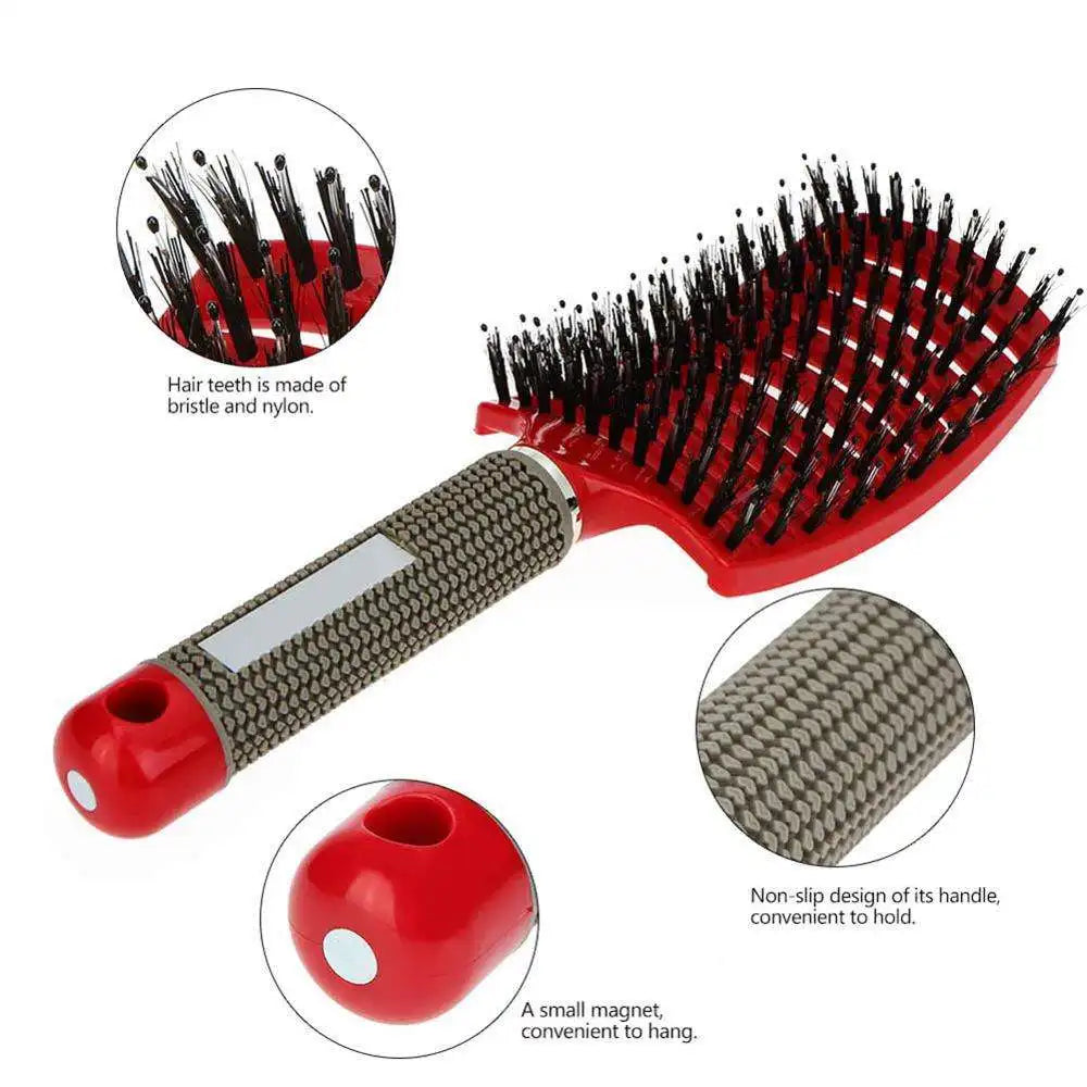 Detangling hair brush and comb set for curly hair, wet & dry massage comb with bristle & nylon for women, salon styling tool