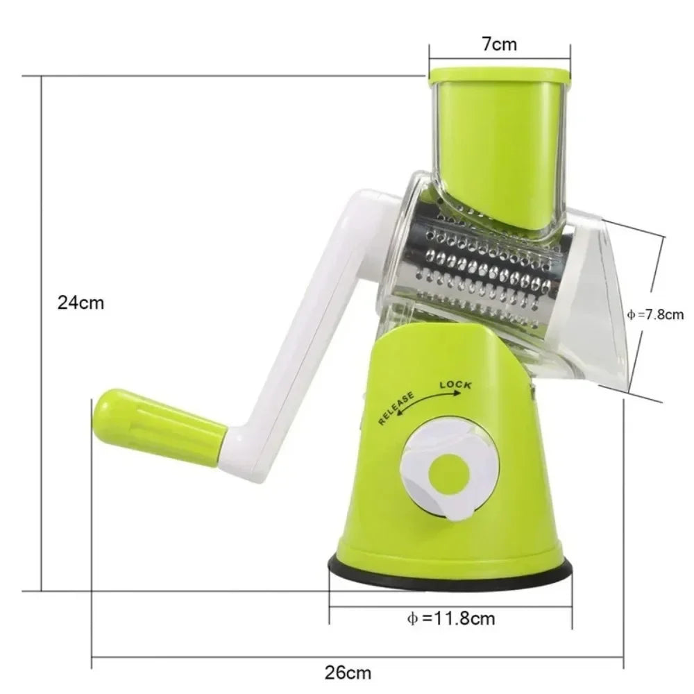 Multifunctional Manual Vegetable Cutter with 3 Sharp Drums for Slicing, Chopping, and Shredding Garlic, Potatoes, and Cheese