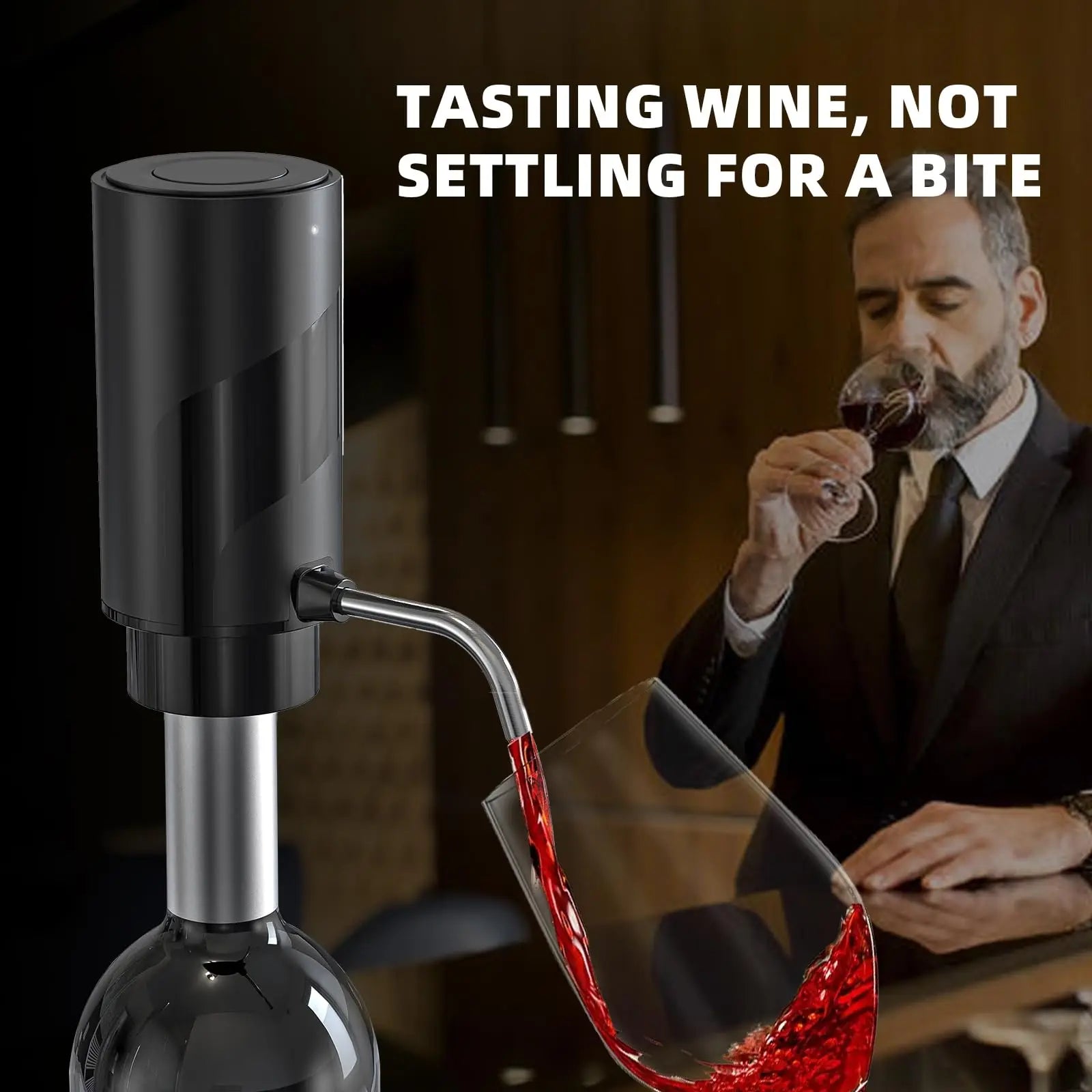 Rechargeable electric wine aerator and dispenser for automatic decanting and wine pouring