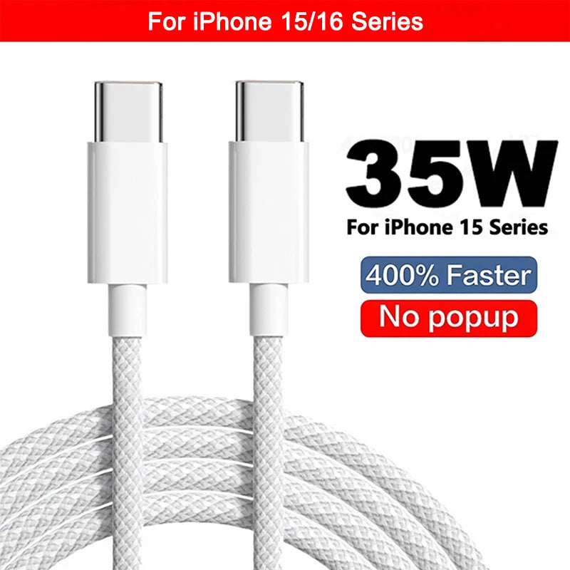 PD 35W USB-C Fast Charger with Type-C cable for iPhone 16, 15, 14, 13, 12, 11 Pro Max