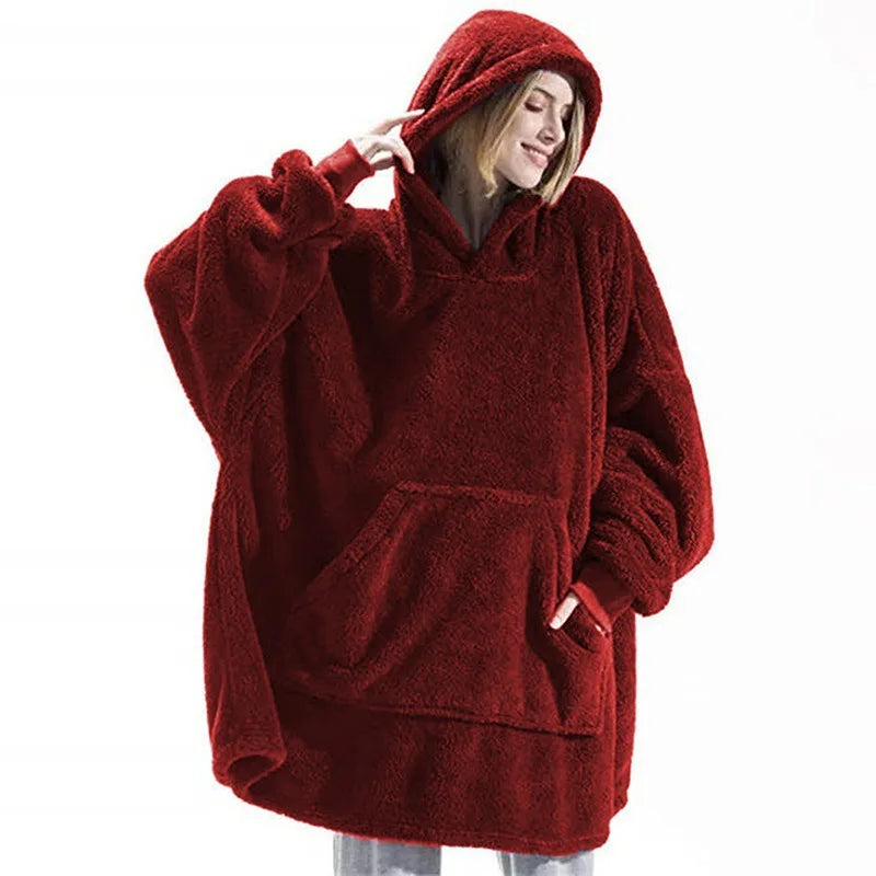 Hoodies Winter Warm Comfort Flannel Blanket with Sleeves – Oversized Fleece Pullovers for Women & Men, Giant TV Blanket for Home Wear