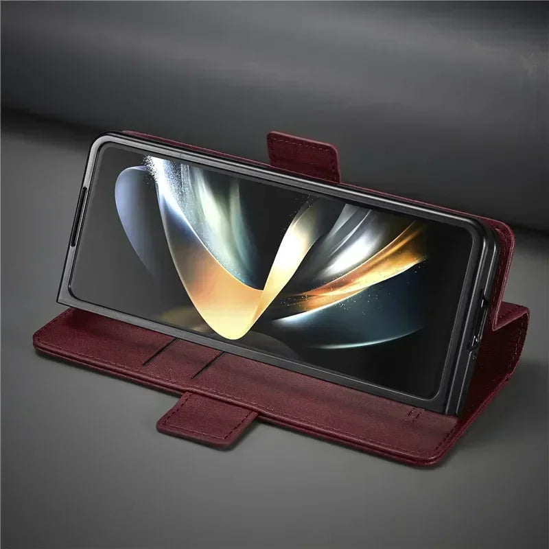 Luxury magnetic leather wallet case with card holder for Samsung Galaxy Z Fold 3, 4, 5, 6