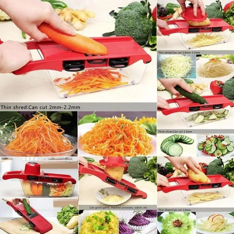 6-in-1 multifunctional vegetable slicer and cutter with steel blade for kitchen use, ideal for potatoes and carrots