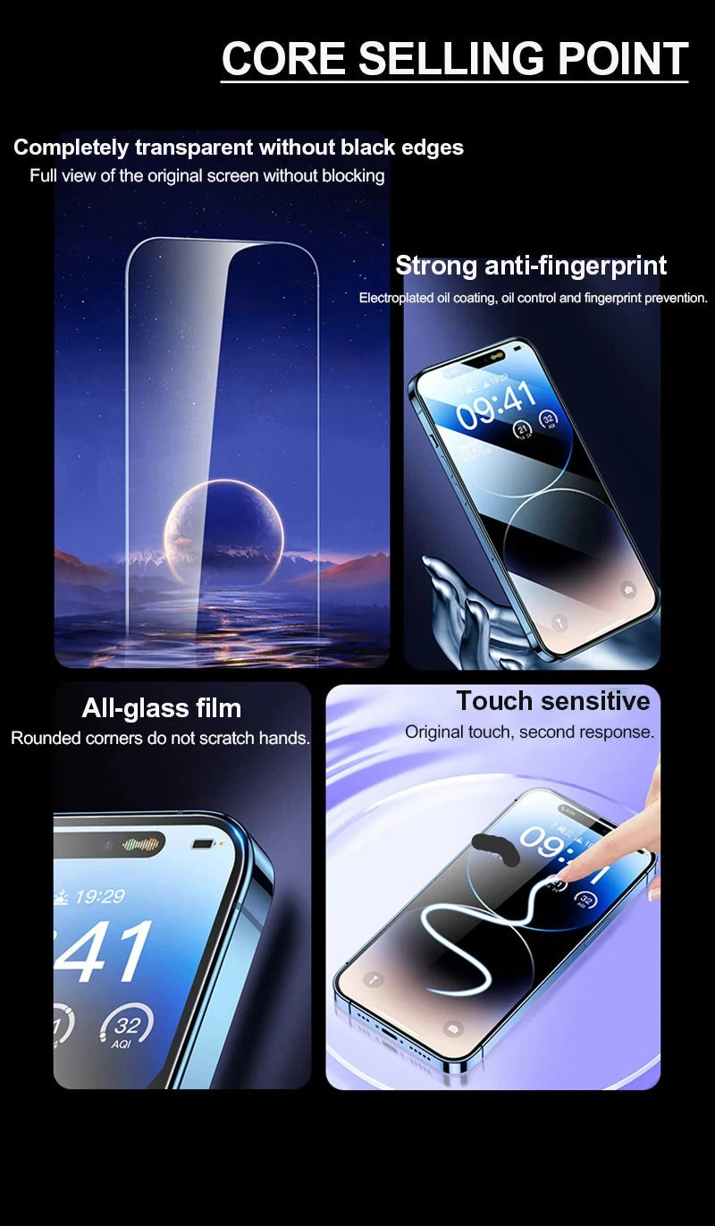 Tempered Glass Screen Protector for iPhone 14, 13, 15, 11, 16, XR, XS Max - Full Coverage, Scratch Resistant