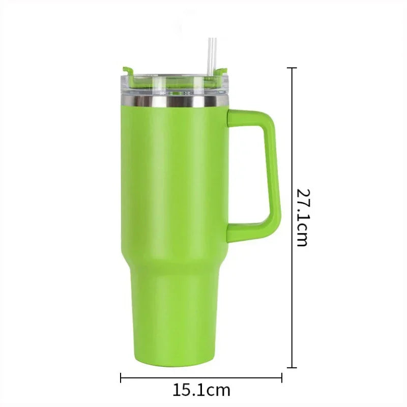 2024 40oz Stainless Steel Cold Insulated Water Bottle with Straw, Large Capacity, Portable Design, Stanley Cup Compatible