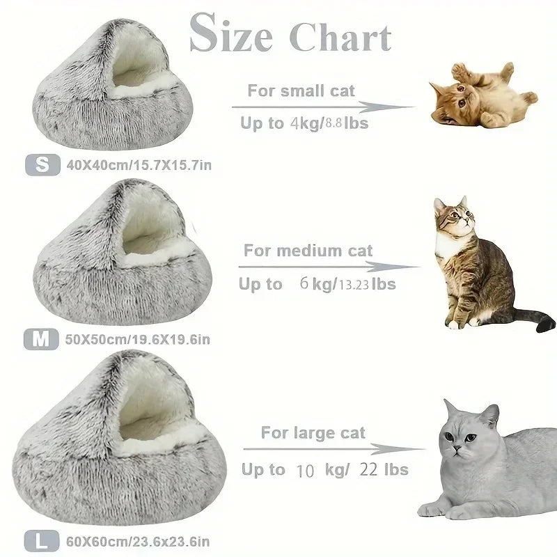 2 in 1 Winter Soft Plush Pet Bed Round Cat Bed Pet Mattress for Small Dogs and Kittens – Warm Sleeping Nest Cave