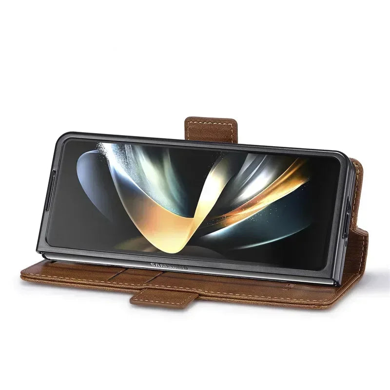 Luxury magnetic leather wallet case with card holder for Samsung Galaxy Z Fold 3, 4, 5, 6