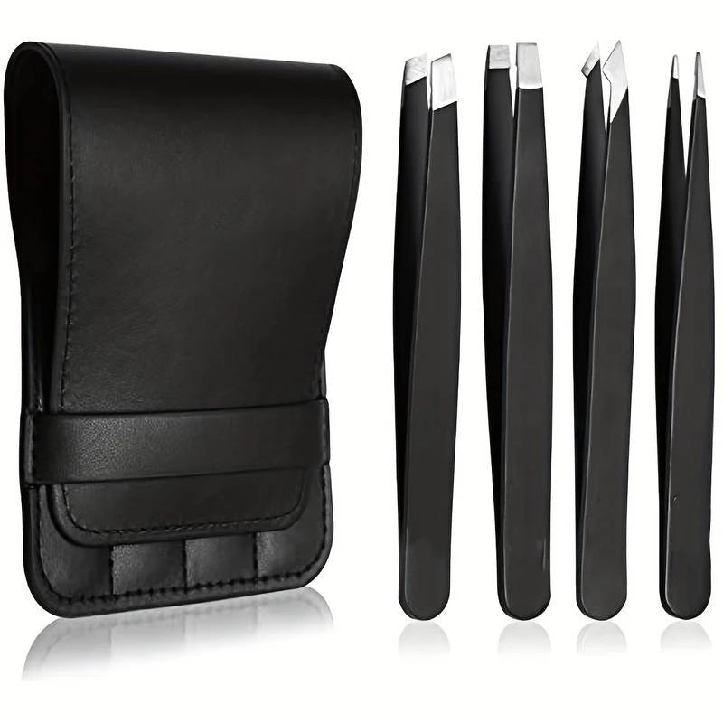 4PCS professional tweezers set with great precision for eyebrow shaping, facial hair removal, and ingrown hair extraction, perfect for men and women