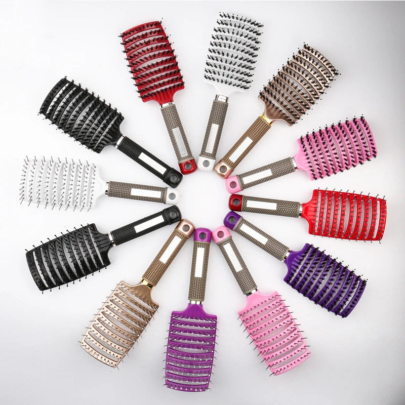 Detangling hair brush and comb set for curly hair, wet & dry massage comb with bristle & nylon for women, salon styling tool