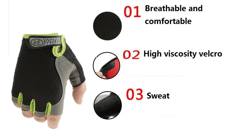 Breathable anti-slip half finger cycling and gym gloves for men and women, ideal for fitness and sports training