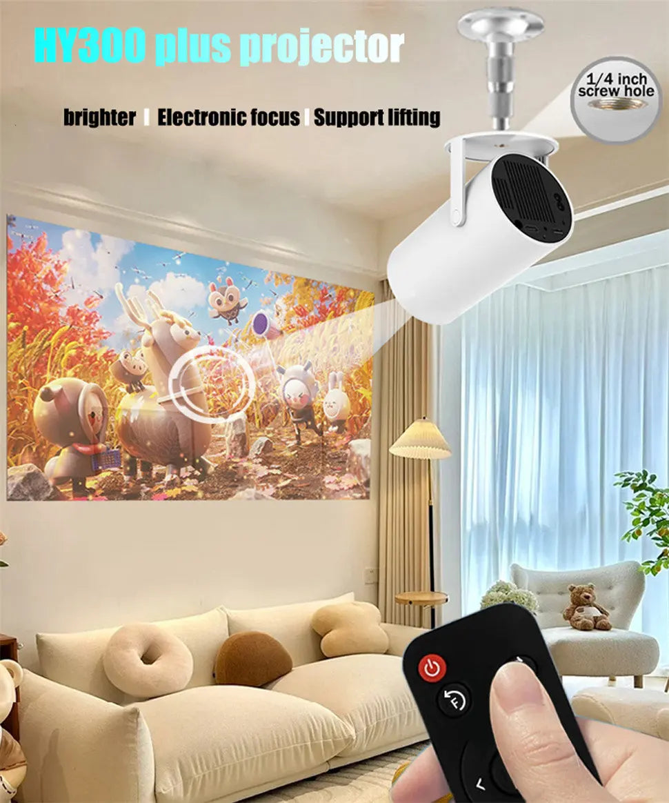 DITONG HY300 Plus HD Projector 4K 1280x720P with Android, Wifi, and LED for Home Theater, Cinema, Mini Games, and Movie Viewing