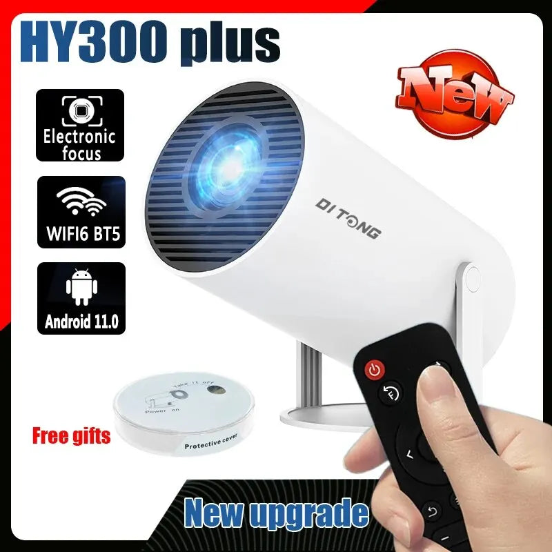 DITONG HY300 Plus HD Projector 4K 1280x720P with Android, Wifi, and LED for Home Theater, Cinema, Mini Games, and Movie Viewing