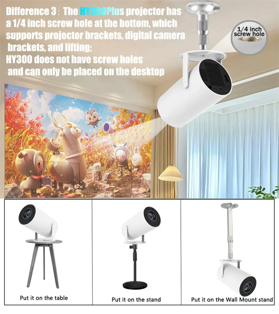 DITONG HY300 Plus HD Projector 4K 1280x720P with Android, Wifi, and LED for Home Theater, Cinema, Mini Games, and Movie Viewing