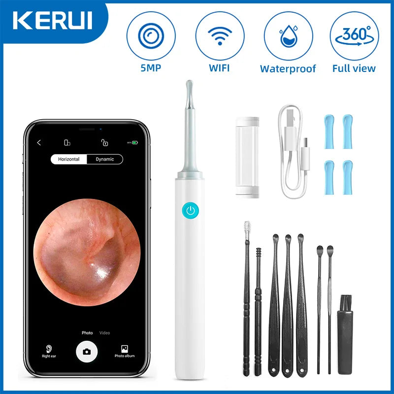 KERUI smart ear wax removal tool with 5MP HD camera, light, and endoscope otoscope for safe and precise ear cleaning