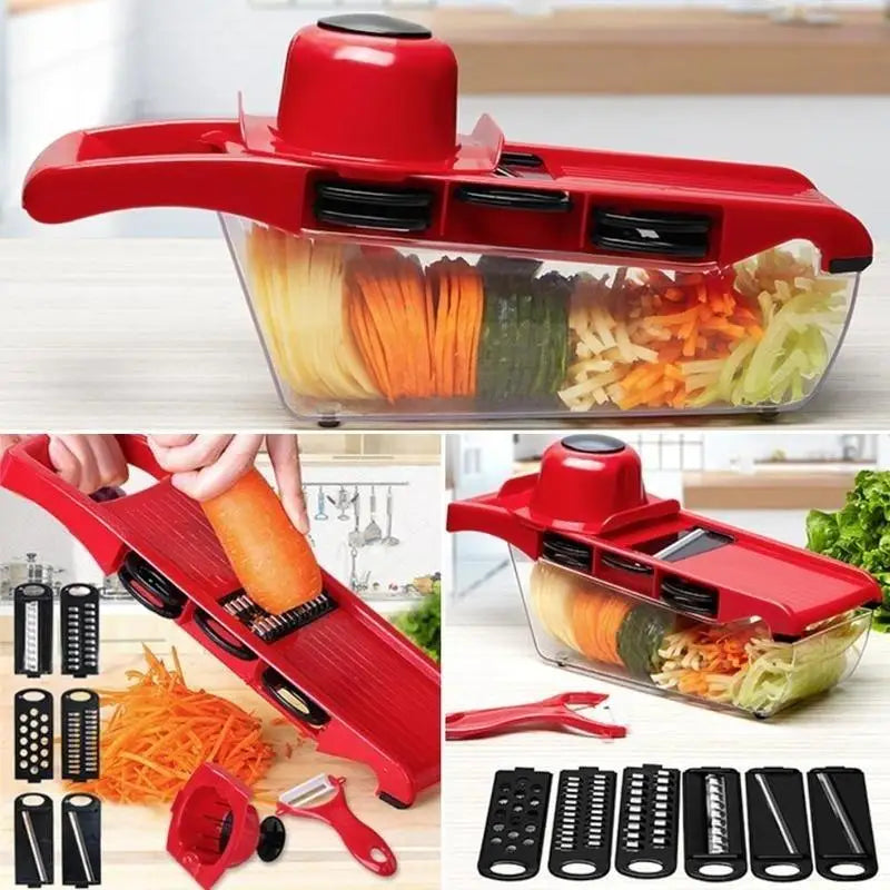 6-in-1 multifunctional vegetable slicer and cutter with steel blade for kitchen use, ideal for potatoes and carrots