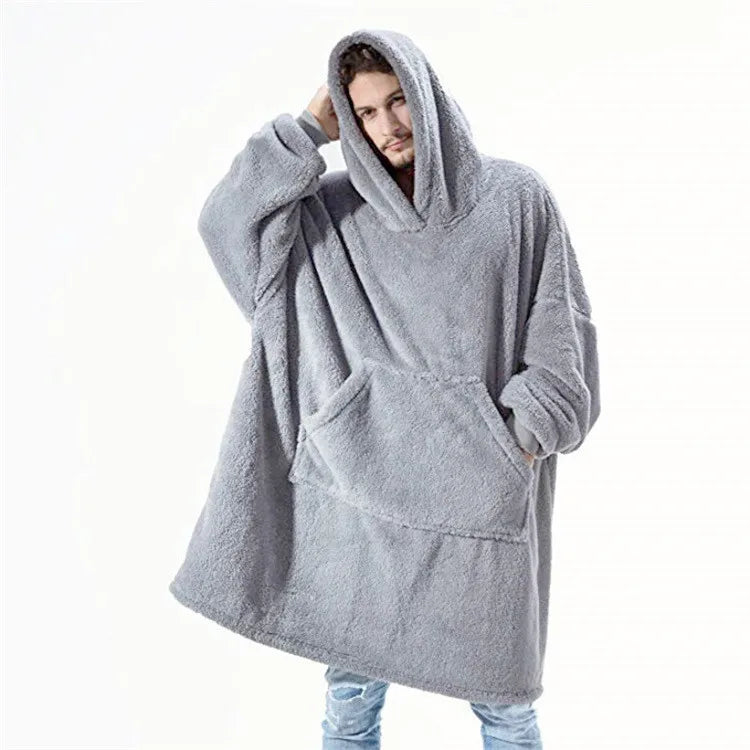 Hoodies Winter Warm Comfort Flannel Blanket with Sleeves – Oversized Fleece Pullovers for Women & Men, Giant TV Blanket for Home Wear