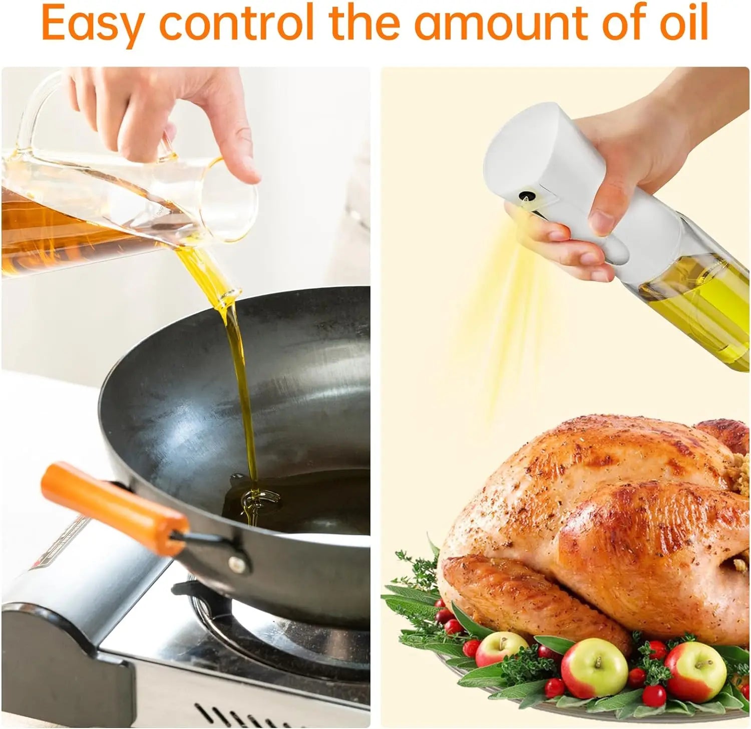 Multipurpose oil spray bottle for olive oil, vinegar, soy sauce, ideal for kitchen and BBQ