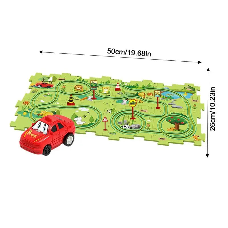 DIY Assembling Electric Trolley Slot Car Track Puzzle Play Set – Reusable Montessori Educational Race Track Toys for Kids