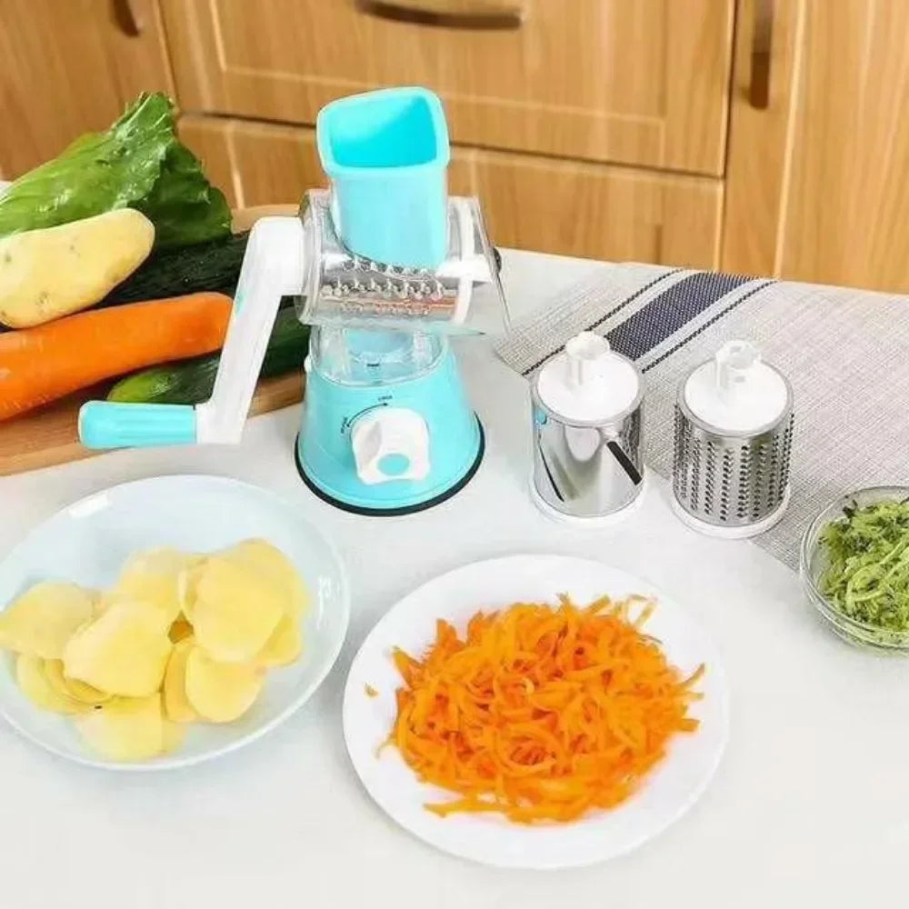 Multifunctional Manual Vegetable Cutter with 3 Sharp Drums for Slicing, Chopping, and Shredding Garlic, Potatoes, and Cheese