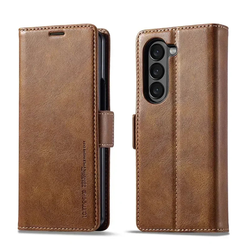 Luxury magnetic leather wallet case with card holder for Samsung Galaxy Z Fold 3, 4, 5, 6