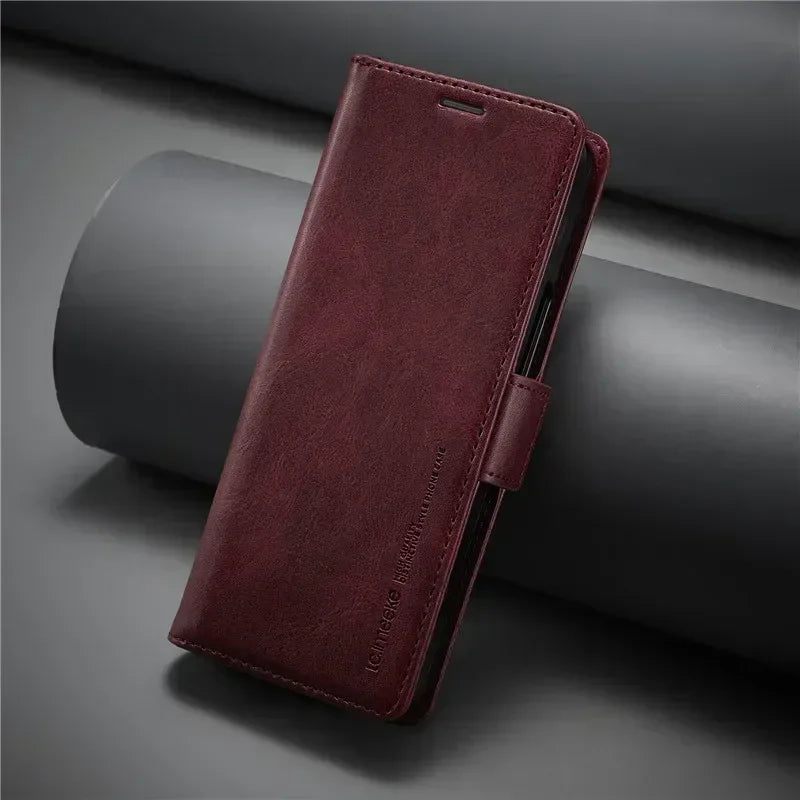 Luxury magnetic leather wallet case with card holder for Samsung Galaxy Z Fold 3, 4, 5, 6