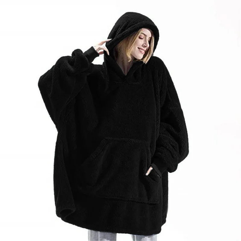 Hoodies Winter Warm Comfort Flannel Blanket with Sleeves – Oversized Fleece Pullovers for Women & Men, Giant TV Blanket for Home Wear