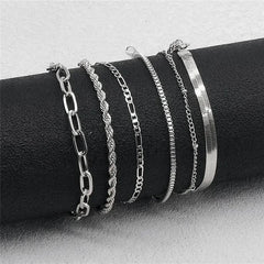 Bohemian Minimalist Metal Chain Women’s Bracelet Set – 6 Multi-Layer Simple and Fashionable Wedding Jewelry