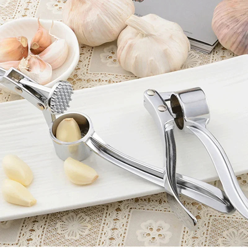 Stainless steel garlic press crusher and mincer for easy garlic grinding and manual squeezer use