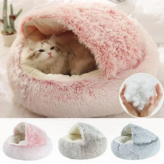 2 in 1 Winter Soft Plush Pet Bed Round Cat Bed Pet Mattress for Small Dogs and Kittens – Warm Sleeping Nest Cave