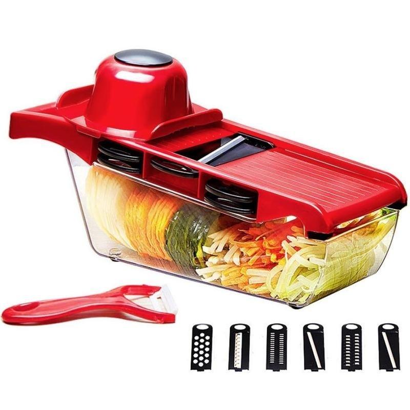 6-in-1 multifunctional vegetable slicer and cutter with steel blade for kitchen use, ideal for potatoes and carrots