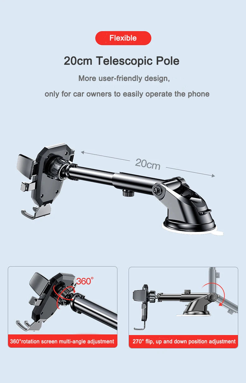 Universal Sucker Car Phone Holder with 360° rotation for smartphones from 4.0 to 7 inches