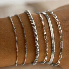 Bohemian Minimalist Metal Chain Women’s Bracelet Set – 6 Multi-Layer Simple and Fashionable Wedding Jewelry