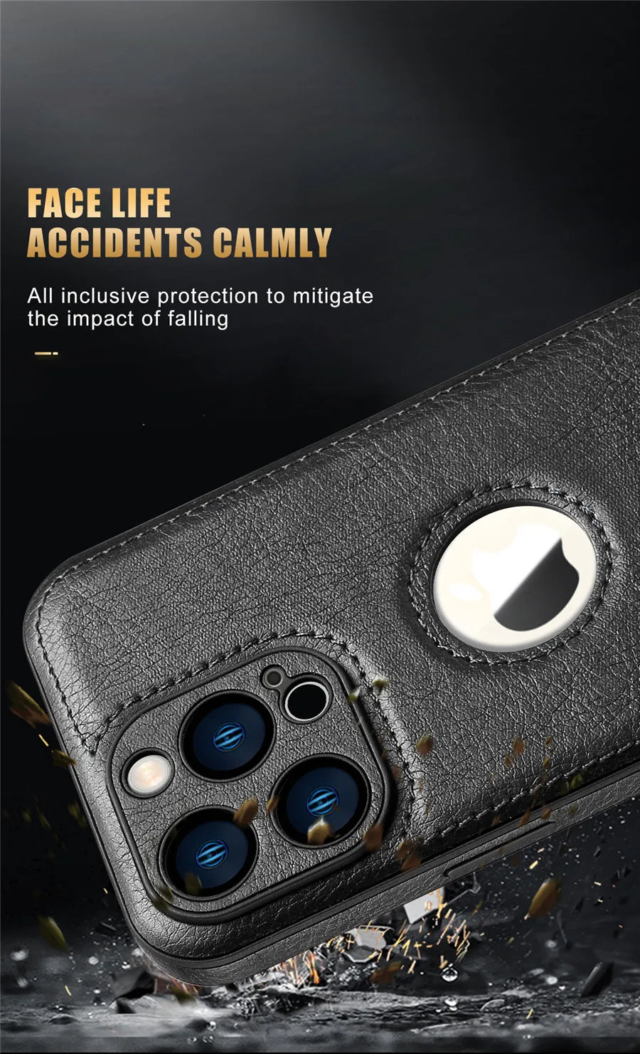 Luxury leather case with logo cutout and lens protection for iPhone 15 Pro Max, 14, 13, 12, 11, and older models