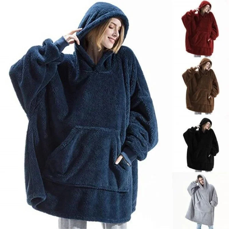 Hoodies Winter Warm Comfort Flannel Blanket with Sleeves – Oversized Fleece Pullovers for Women & Men, Giant TV Blanket for Home Wear