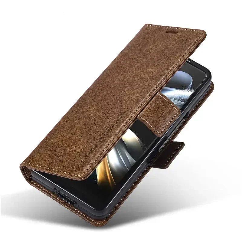 Luxury magnetic leather wallet case with card holder for Samsung Galaxy Z Fold 3, 4, 5, 6