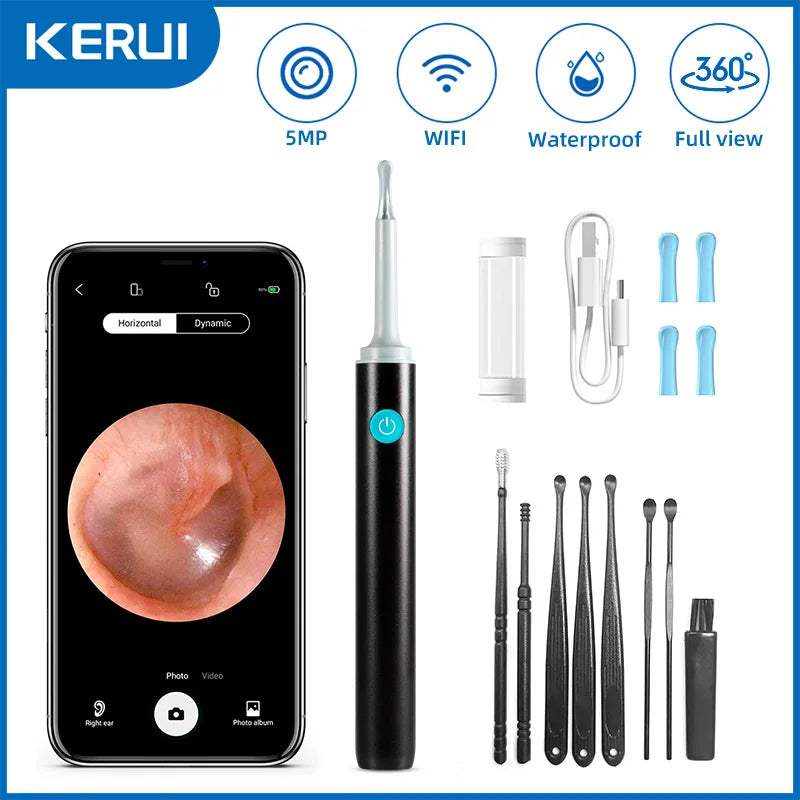 KERUI smart ear wax removal tool with 5MP HD camera, light, and endoscope otoscope for safe and precise ear cleaning