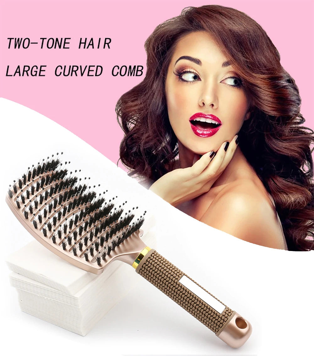 Detangling hair brush and comb set for curly hair, wet & dry massage comb with bristle & nylon for women, salon styling tool