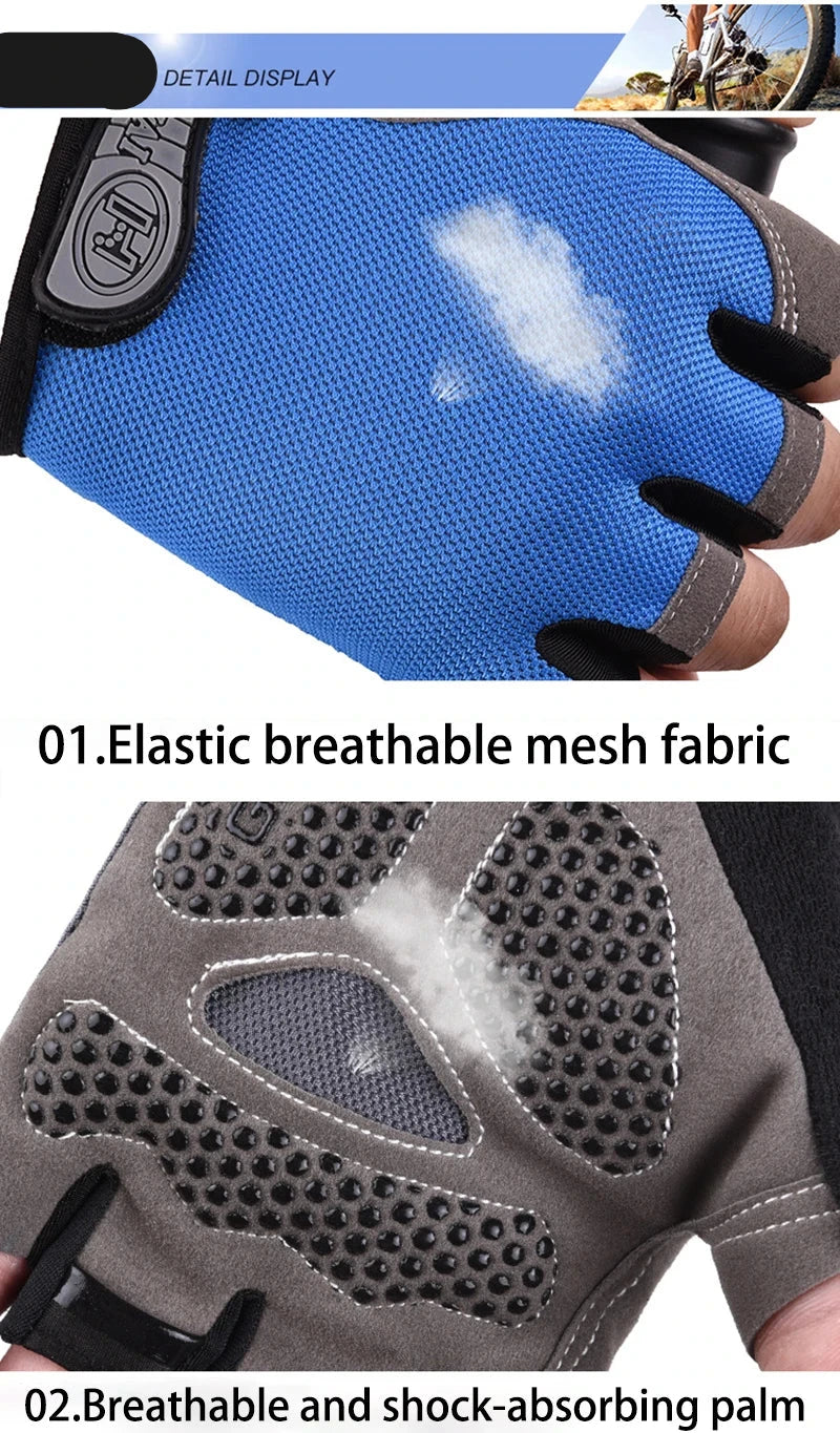 Breathable anti-slip half finger cycling and gym gloves for men and women, ideal for fitness and sports training