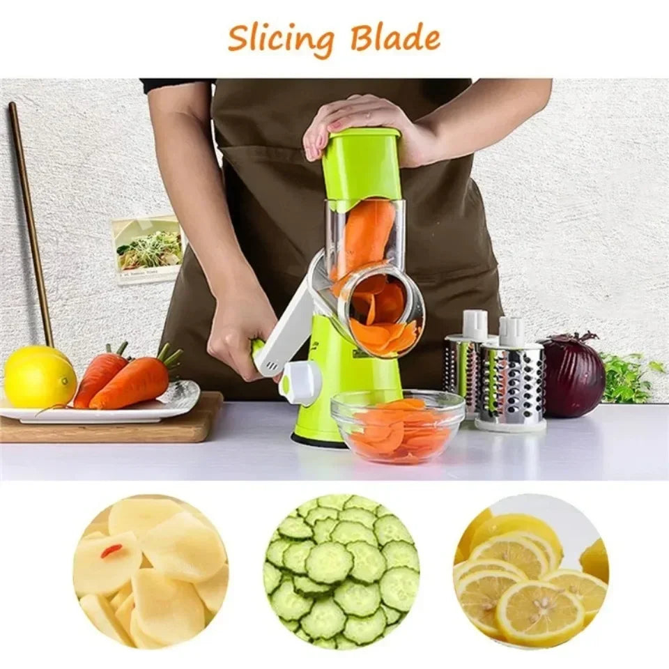 Multifunctional Manual Vegetable Cutter with 3 Sharp Drums for Slicing, Chopping, and Shredding Garlic, Potatoes, and Cheese