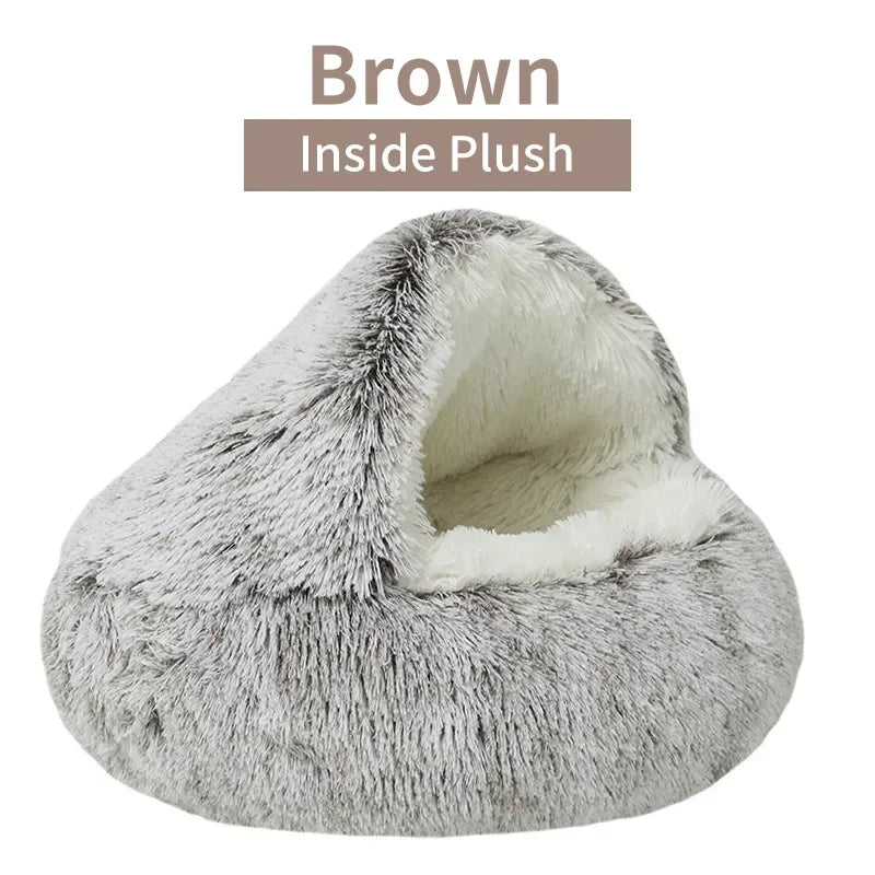 2 in 1 Winter Soft Plush Pet Bed Round Cat Bed Pet Mattress for Small Dogs and Kittens – Warm Sleeping Nest Cave