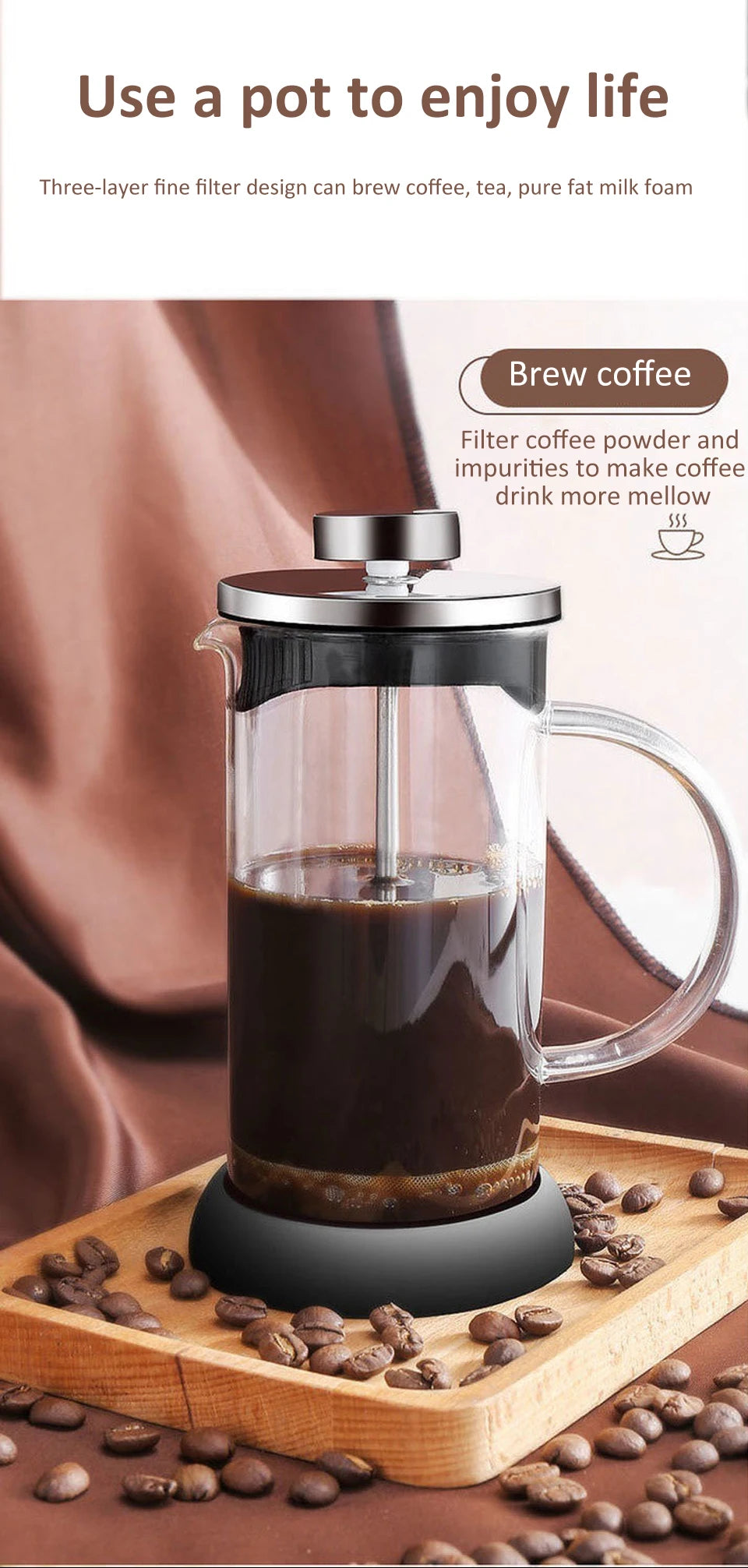 350-1000ml French Press Coffee Pot – Stainless Steel & Borosilicate Glass, Heat Resistant Coffee Maker & Percolator