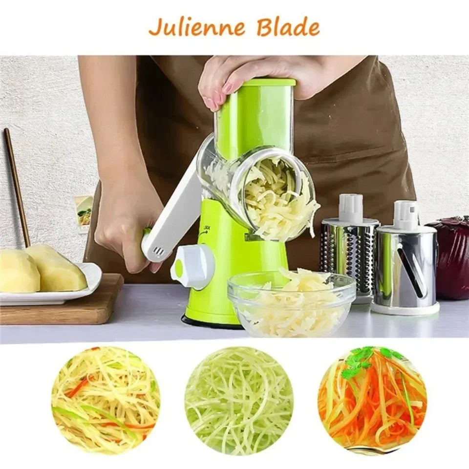 Multifunctional Manual Vegetable Cutter with 3 Sharp Drums for Slicing, Chopping, and Shredding Garlic, Potatoes, and Cheese