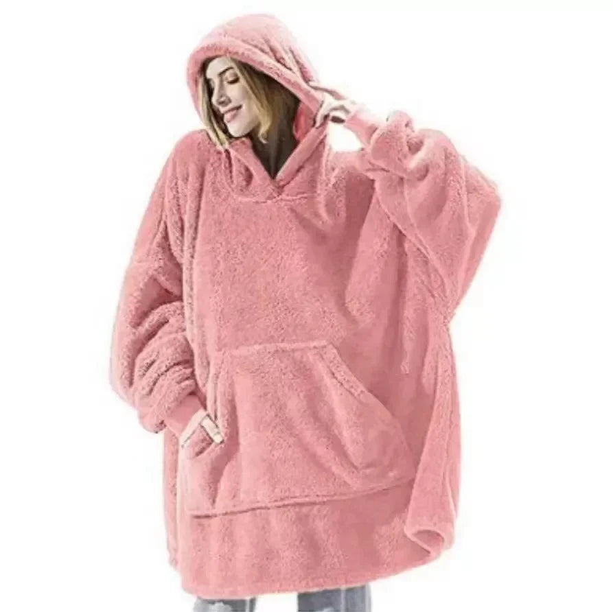 Hoodies Winter Warm Comfort Flannel Blanket with Sleeves – Oversized Fleece Pullovers for Women & Men, Giant TV Blanket for Home Wear