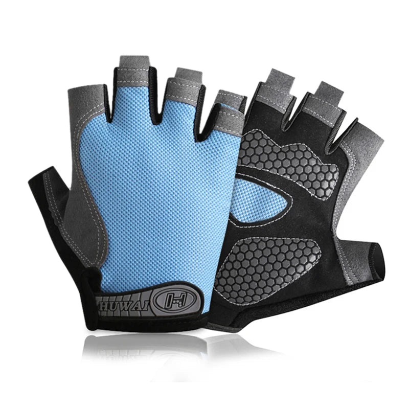 Breathable anti-slip half finger cycling and gym gloves for men and women, ideal for fitness and sports training