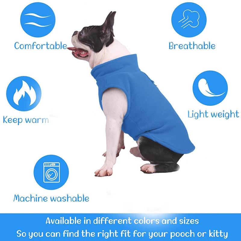 Winter fleece dog coat for French Bulldogs, Pugs, Chihuahuas, Yorkies, and small pets