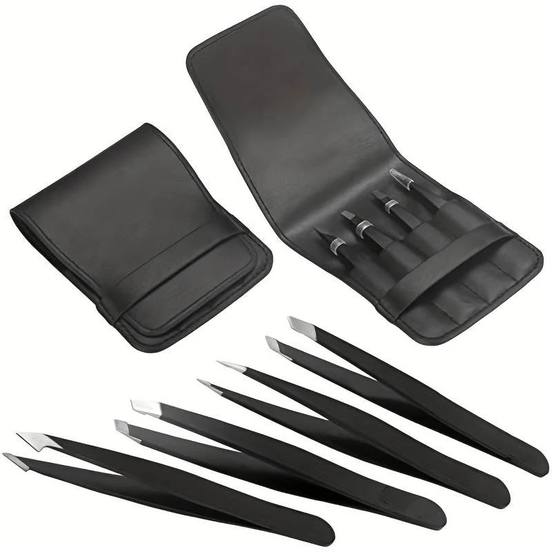 4PCS professional tweezers set with great precision for eyebrow shaping, facial hair removal, and ingrown hair extraction, perfect for men and women