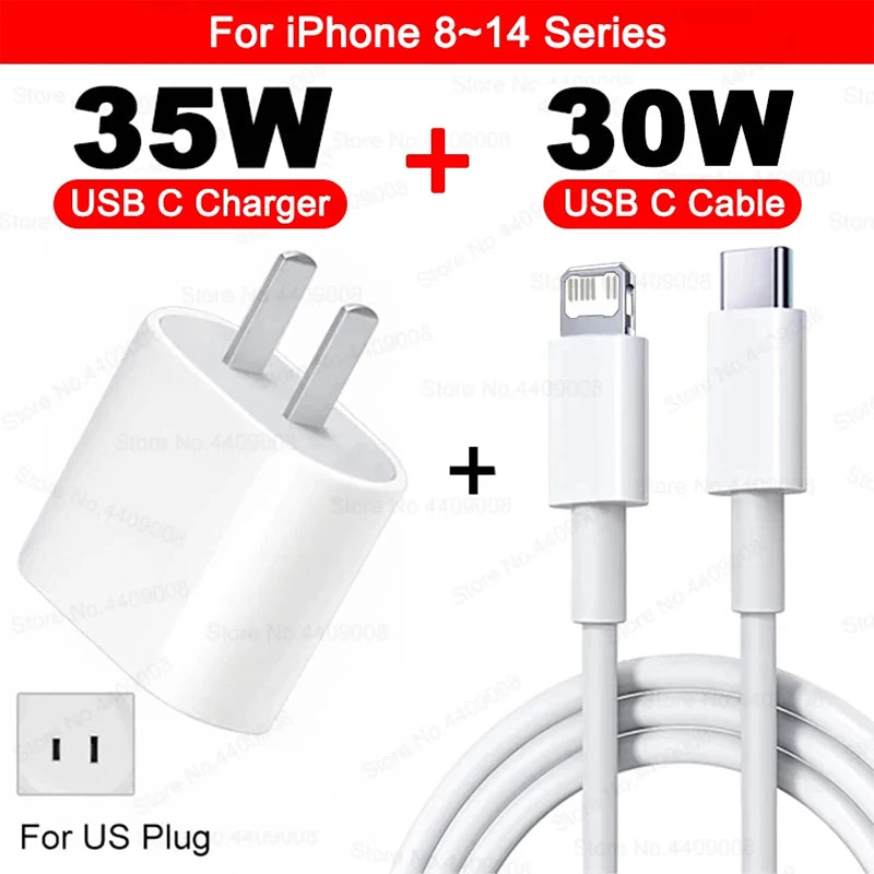 PD 35W USB-C Fast Charger with Type-C cable for iPhone 16, 15, 14, 13, 12, 11 Pro Max