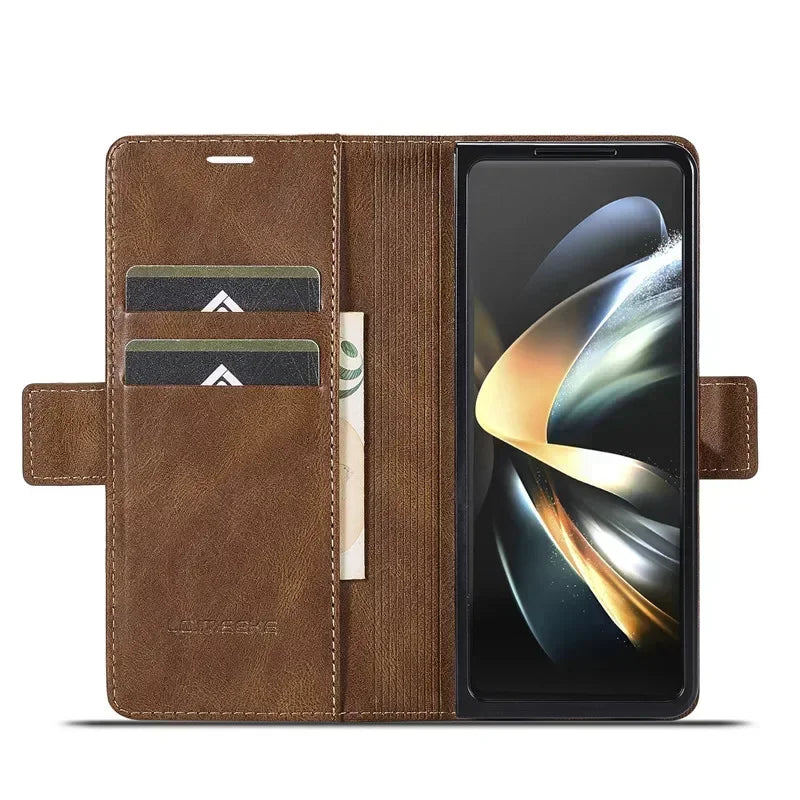 Luxury magnetic leather wallet case with card holder for Samsung Galaxy Z Fold 3, 4, 5, 6